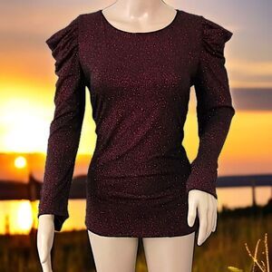 Y2K‎ Glittery Witchy Top XL Puffed Draped Long Sleeves Fairy Whimsigoth Goth Vtg